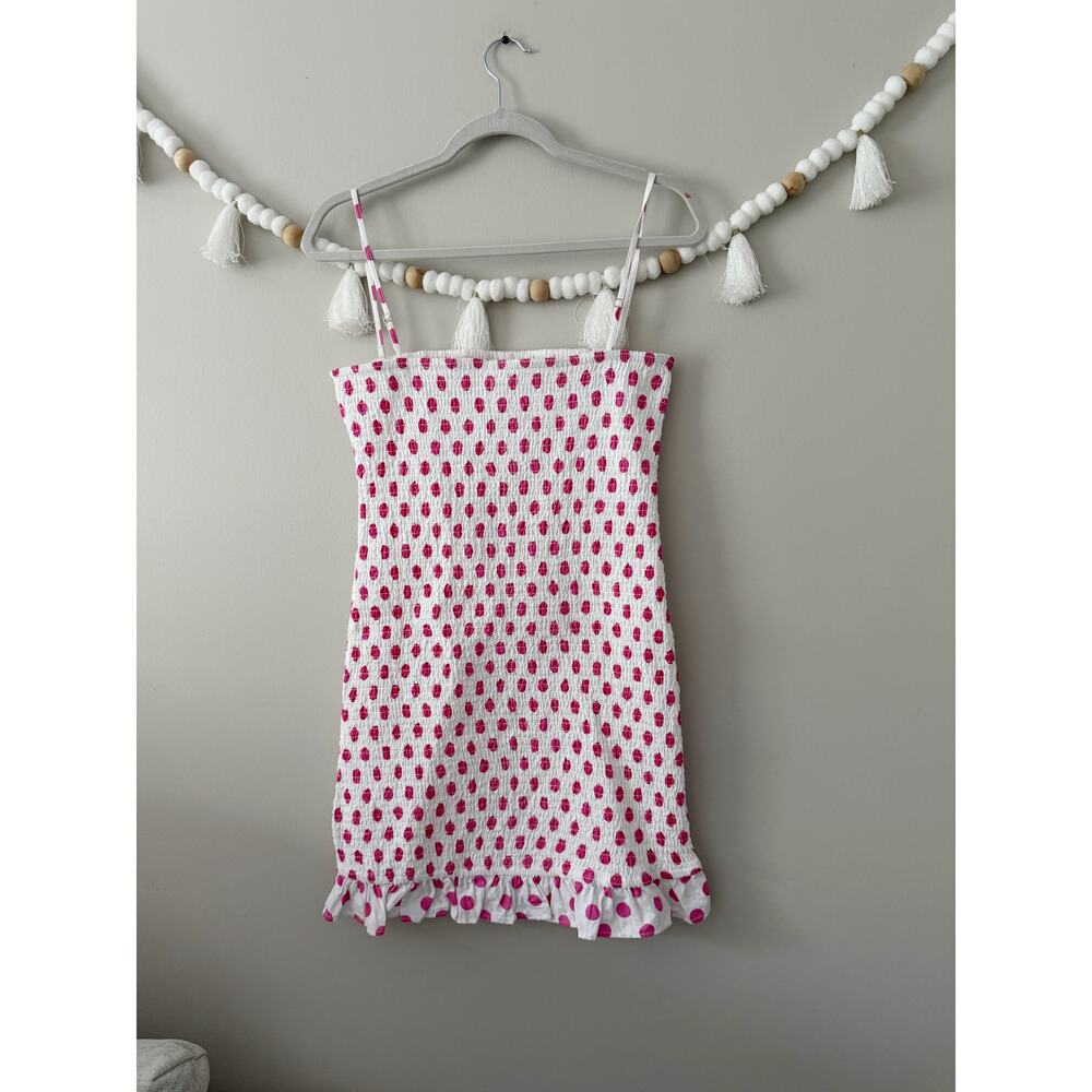 NWOT Lovers + Friends Burson Polka Dot Smcoked Mini Dress Hot Pink Size Small - Picture 4 of 4